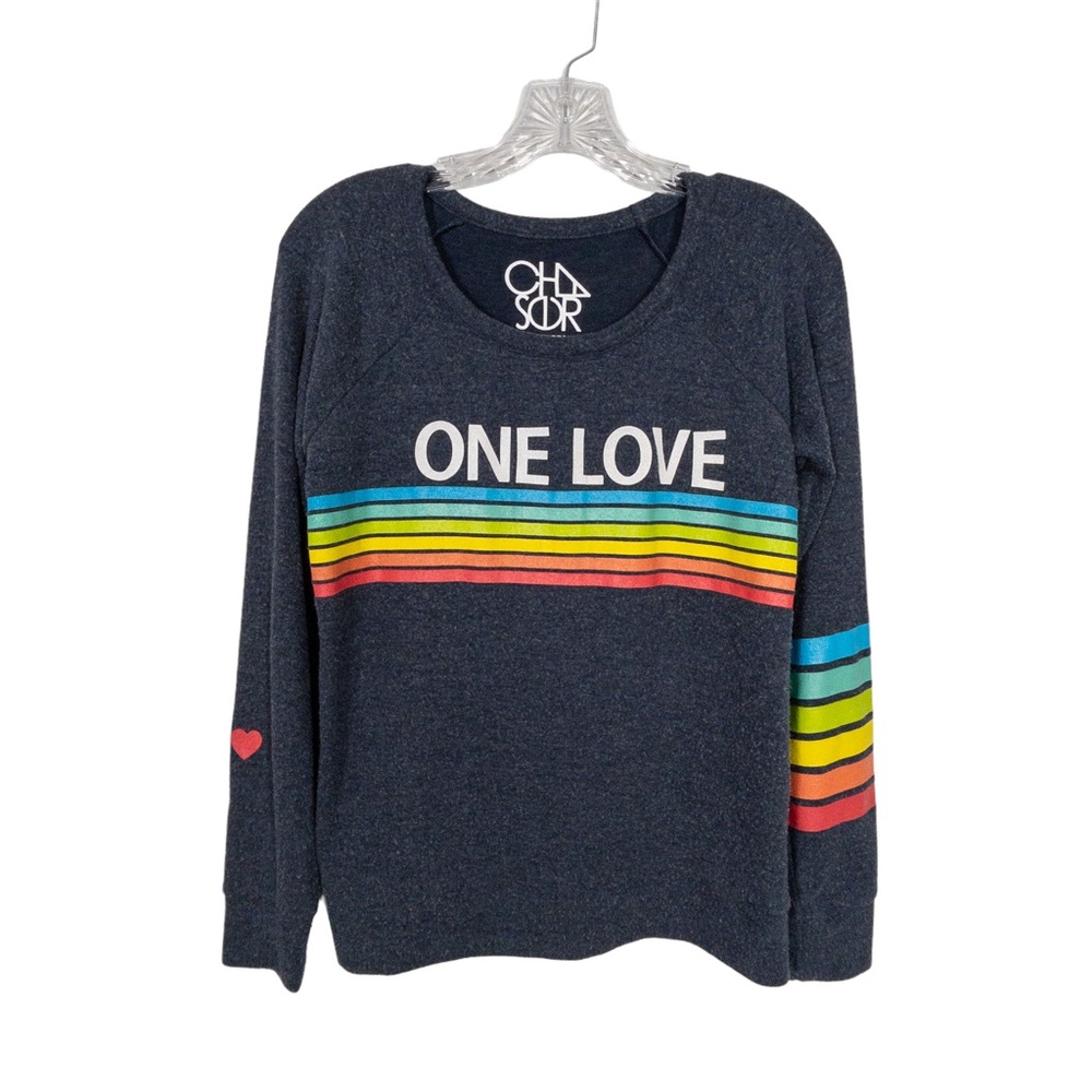 Chaser Sweatshirt Top One Love Rainbow Long Sleeve Stripe S - Picture 2 of 11